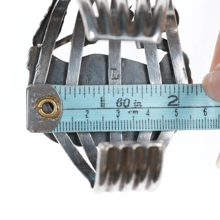 6.375" Large Native American Silver turquoise and coral blossom cuff bracelet - Estate Fresh Austin