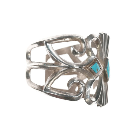6.375" Large old Native American silver cast cuff bracelet with turquoise - Estate Fresh Austin