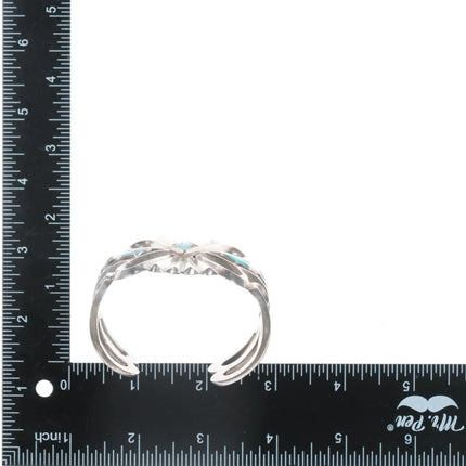 6.375" Large old Native American silver cast cuff bracelet with turquoise - Estate Fresh Austin