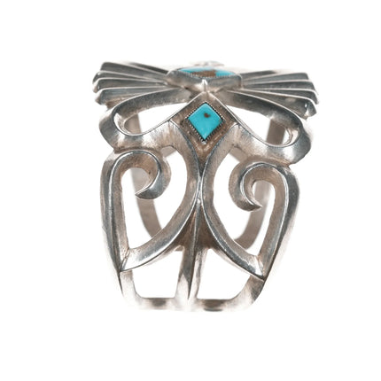 6.375" Large old Native American silver cast cuff bracelet with turquoise - Estate Fresh Austin