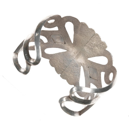 6.375" Large old Native American silver cast cuff bracelet with turquoise - Estate Fresh Austin