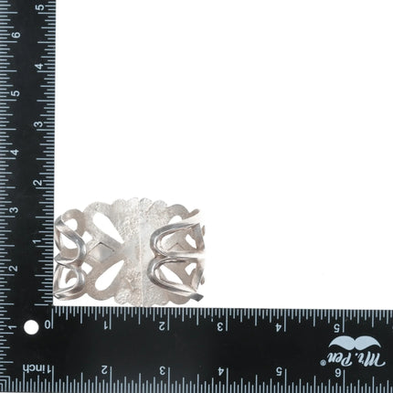6.375" Large old Native American silver cast cuff bracelet with turquoise - Estate Fresh Austin