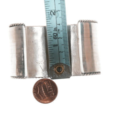 6.375" Large Vintage Zuni Turquoise, jet, and mother of pearl silver cuff bracelet - Estate Fresh Austin