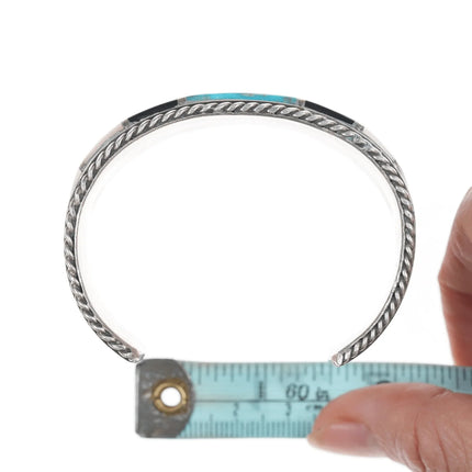 6.375" Large Vintage Zuni Turquoise, jet, and mother of pearl silver cuff bracelet - Estate Fresh Austin