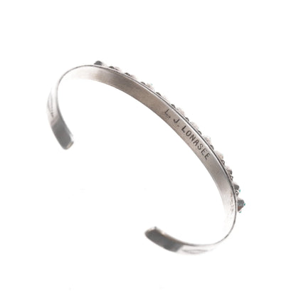 6.375" Lonasee Zuni Vintage sterling carved turquoise cuff bracelet - Estate Fresh Austin