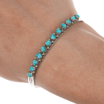 6.375" Lonasee Zuni Vintage sterling carved turquoise cuff bracelet - Estate Fresh Austin