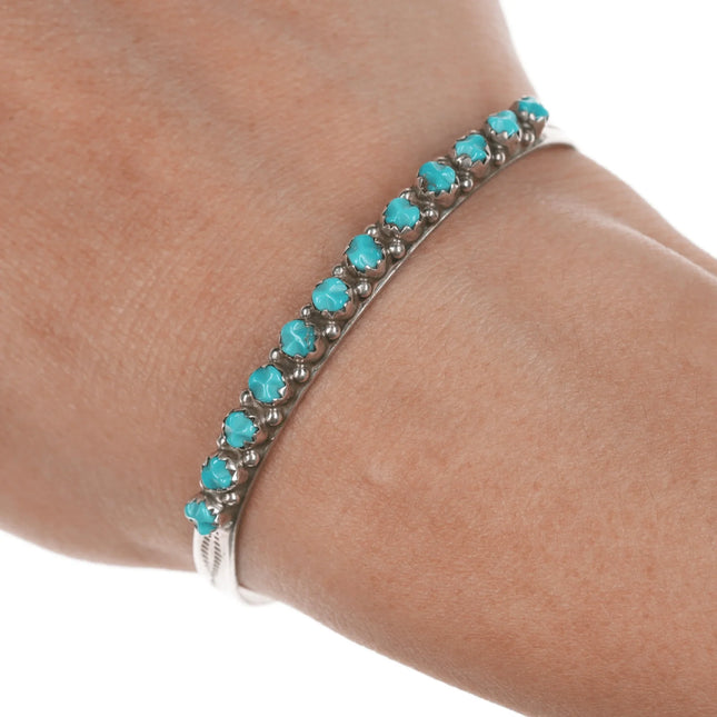 6.375" Lonasee Zuni Vintage sterling carved turquoise cuff bracelet - Estate Fresh Austin