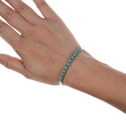 6.375" Lonasee Zuni Vintage sterling carved turquoise cuff bracelet - Estate Fresh Austin