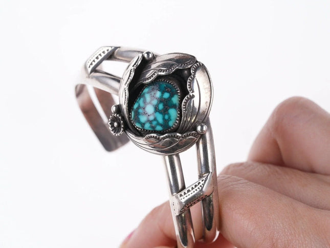 6.375" Loren Thomas Begay Navajo Sterling and high grade spiderweb turquoise bra - Estate Fresh Austin