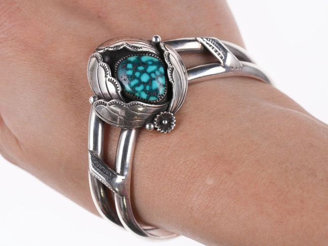 6.375" Loren Thomas Begay Navajo Sterling and high grade spiderweb turquoise bra - Estate Fresh Austin