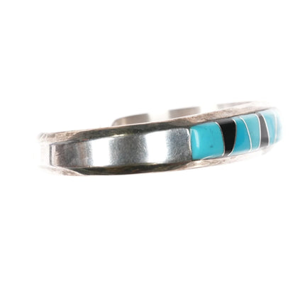 6.375" M Native American Sterling, turquoise, and jet cuff bracelet - Estate Fresh Austin