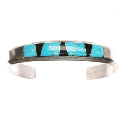 6.375" M Native American Sterling, turquoise, and jet cuff bracelet - Estate Fresh Austin