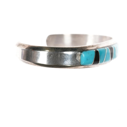 6.375" M Native American Sterling, turquoise, and jet cuff bracelet - Estate Fresh Austin