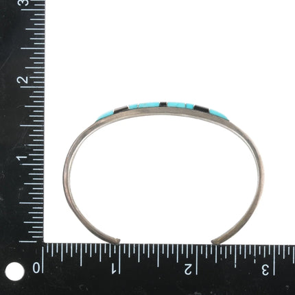6.375" M Native American Sterling, turquoise, and jet cuff bracelet - Estate Fresh Austin