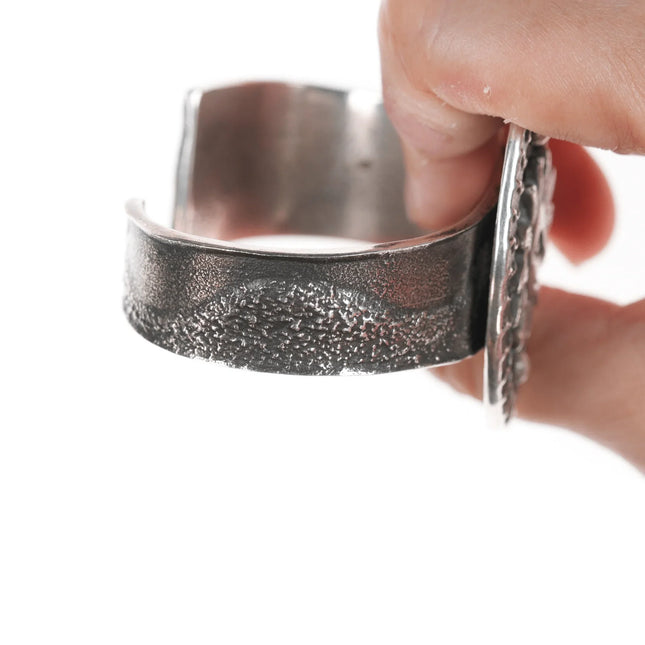 6.375" Native American silver Tufa Cast sun cuff bracelet - Estate Fresh Austin