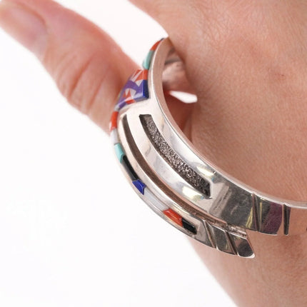 6.375" Navajo Gary Arviso Sterling silver cuff bracelet multi-stone inlay - Estate Fresh Austin