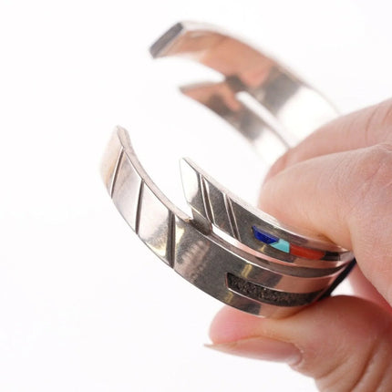 6.375" Navajo Gary Arviso Sterling silver cuff bracelet multi-stone inlay - Estate Fresh Austin