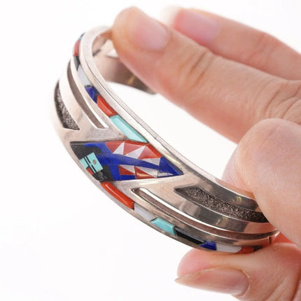 6.375" Navajo Gary Arviso Sterling silver cuff bracelet multi-stone inlay - Estate Fresh Austin