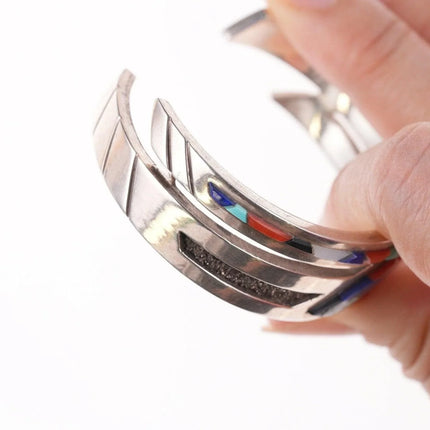 6.375" Navajo Gary Arviso Sterling silver cuff bracelet multi-stone inlay - Estate Fresh Austin