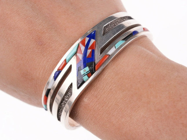 6.375" Navajo Gary Arviso Sterling silver cuff bracelet multi-stone inlay - Estate Fresh Austin