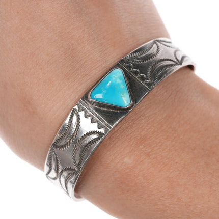 6.375" Navajo Ike Wilson (1900-1942) sterling and turquoise cuff bracelet - Estate Fresh Austin