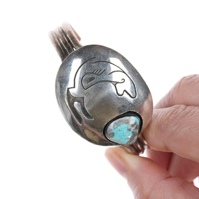 6.375" Navajo Silver Overlay cuff bracelet with turquoise - Estate Fresh Austin