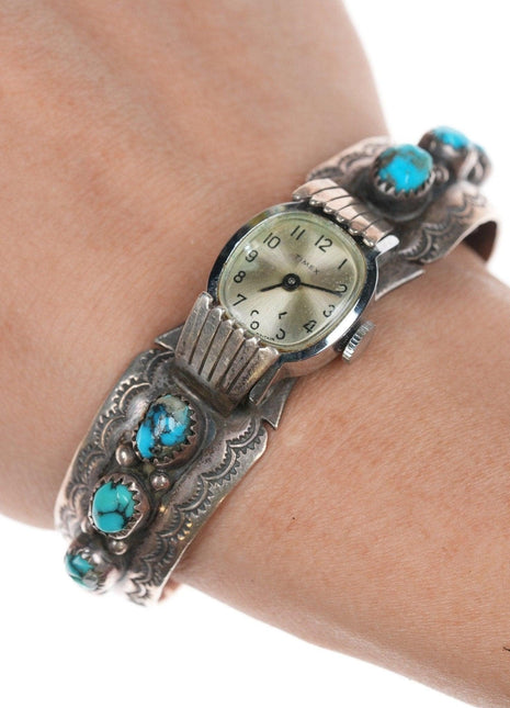 6 3/8" Navajo Sterling and turquoise watch bracelet - Estate Fresh Austin