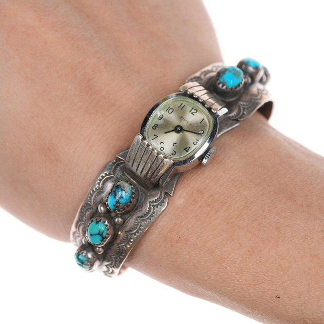 6 3/8" Navajo Sterling and turquoise watch bracelet - Estate Fresh Austin