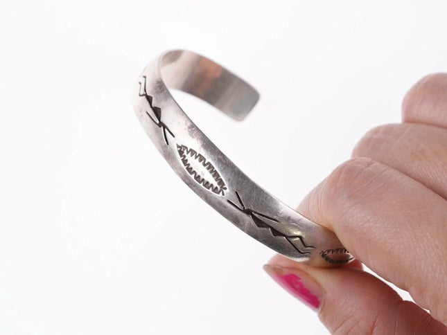 6.375" Navajo Sterling overlay stampwork bracelet - Estate Fresh Austin