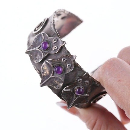 6.375" Retro Handmade Artisan sterling and amethyst bracelet - Estate Fresh Austin