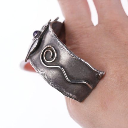 6.375" Retro Handmade Artisan sterling and amethyst bracelet - Estate Fresh Austin