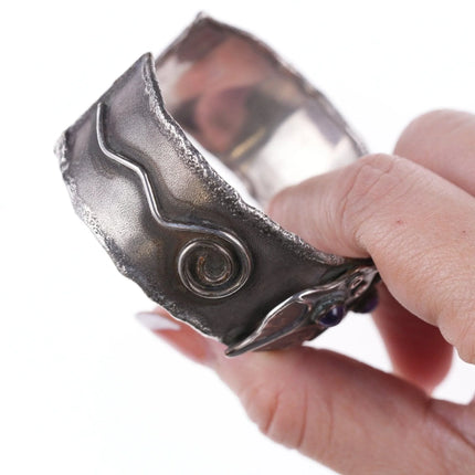 6.375" Retro Handmade Artisan sterling and amethyst bracelet - Estate Fresh Austin