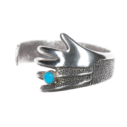 6 3/8" Robert Sorrell Navajo tufa cast hand cuff bracelet with turquoise - Estate Fresh Austin