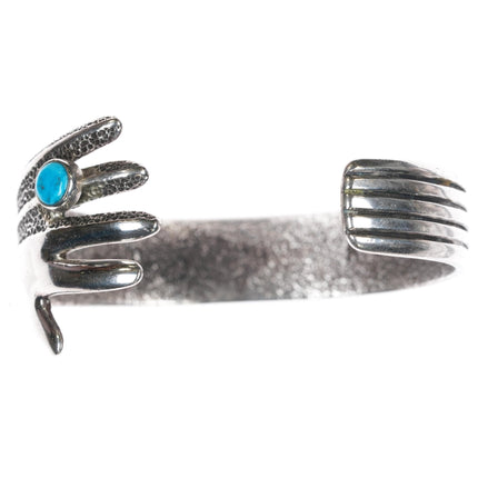 6 3/8" Robert Sorrell Navajo tufa cast hand cuff bracelet with turquoise - Estate Fresh Austin