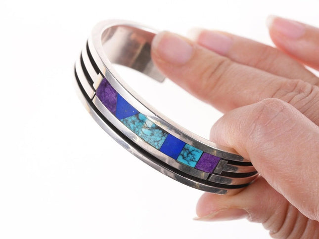 6.375" Ronnie Joe Henry Navajo Sterling High grade Multi-stone inlay modernist b - Estate Fresh Austin