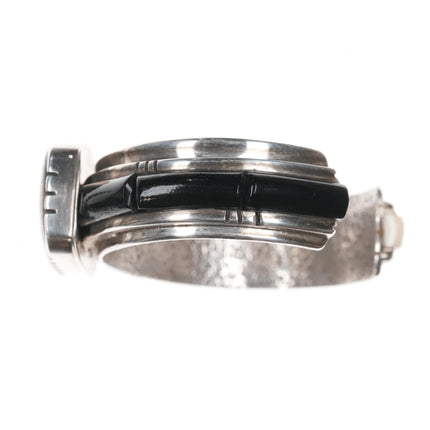 6.375" Southwestern modernist sterling multi-stone inlay cuff bracelet - Estate Fresh Austin