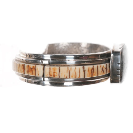 6.375" Southwestern modernist sterling multi-stone inlay cuff bracelet - Estate Fresh Austin