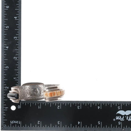 6.375" Southwestern modernist sterling multi-stone inlay cuff bracelet - Estate Fresh Austin