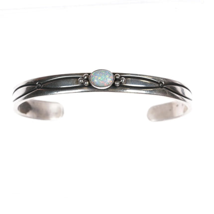 6.375" Steven Apachito Navajo sterling opal cuff bracelet - Estate Fresh Austin