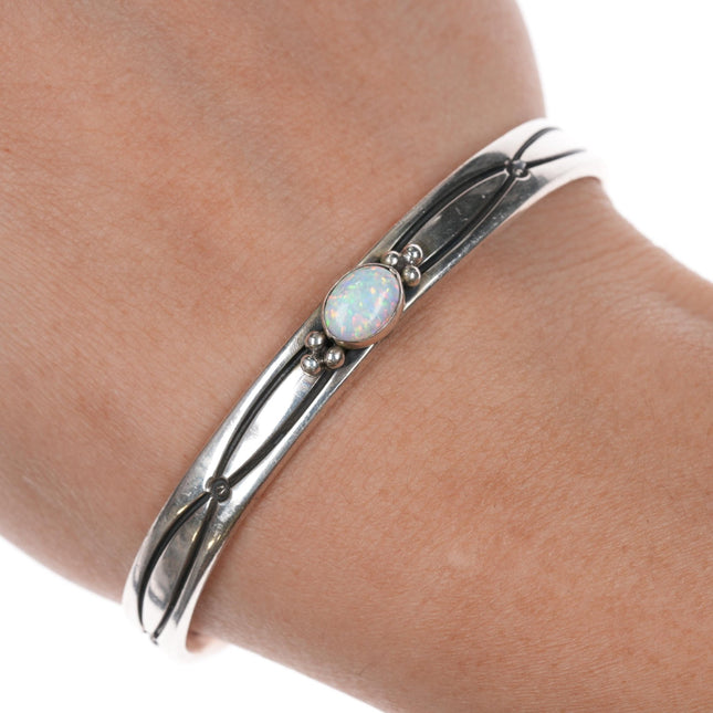 6 3/8" Steven Apachito Navajo sterling opal cuff bracelet - Estate Fresh Austin