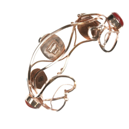 6.375" Veronica Poblano Zuni 14k gold Turquoise and Coral modernist cuff bracelet - Estate Fresh Austin