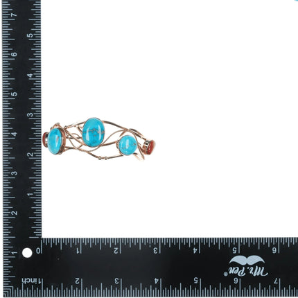 6.375" Veronica Poblano Zuni 14k gold Turquoise and Coral modernist cuff bracelet - Estate Fresh Austin