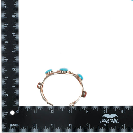 6.375" Veronica Poblano Zuni 14k gold Turquoise and Coral modernist cuff bracelet - Estate Fresh Austin