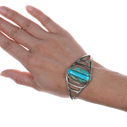 6.375" Vintage Native American silver and cobblestone turquoise cuff bracelet - Estate Fresh Austin