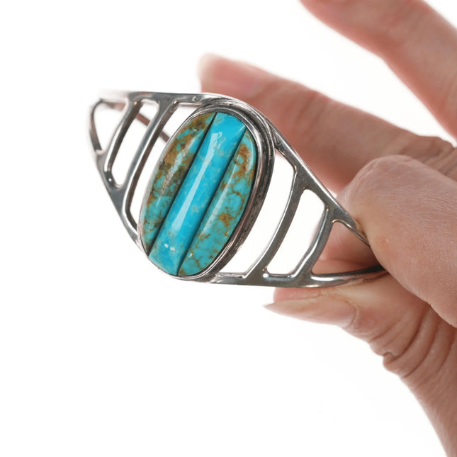 6.375" Vintage Native American silver and cobblestone turquoise cuff bracelet - Estate Fresh Austin