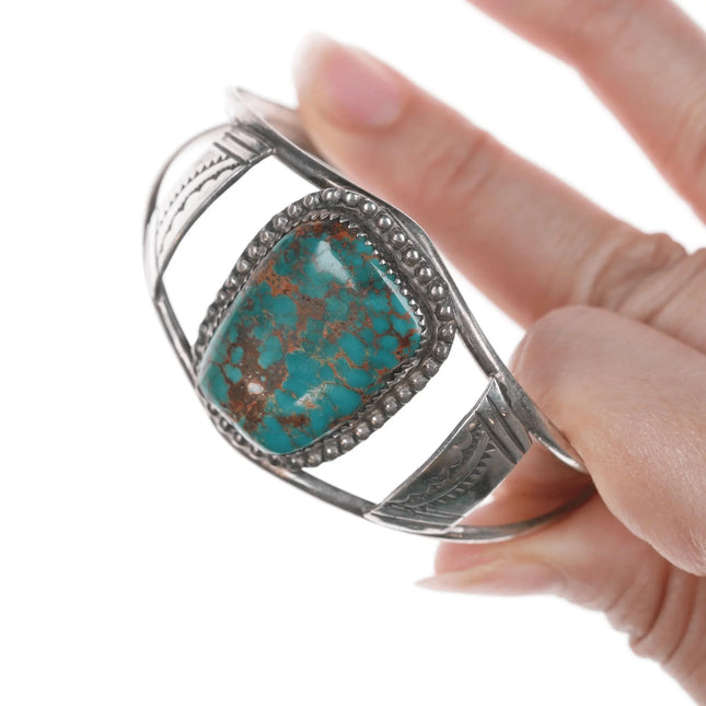 6.375" vintage Native American silver and green turquoise cuff bracelet - Estate Fresh Austin