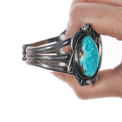 6.375" Vintage Native American silver cuff bracelet with 3 large turquoise - Estate Fresh Austin