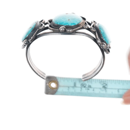 6.375" Vintage Native American silver cuff bracelet with 3 large turquoise - Estate Fresh Austin