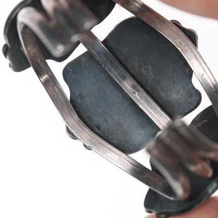 6.375" Vintage Native American silver cuff bracelet with 3 large turquoise - Estate Fresh Austin