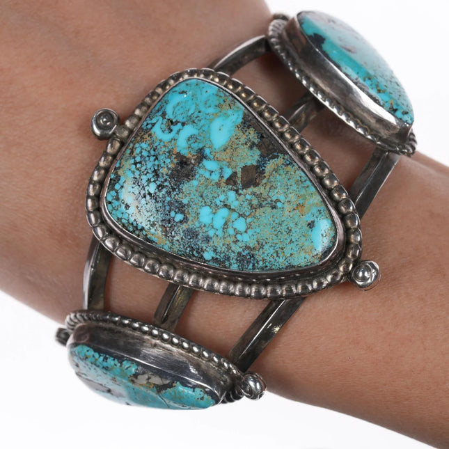 6.375" Vintage Native American silver cuff bracelet with turquoise hallmarked - Estate Fresh Austin